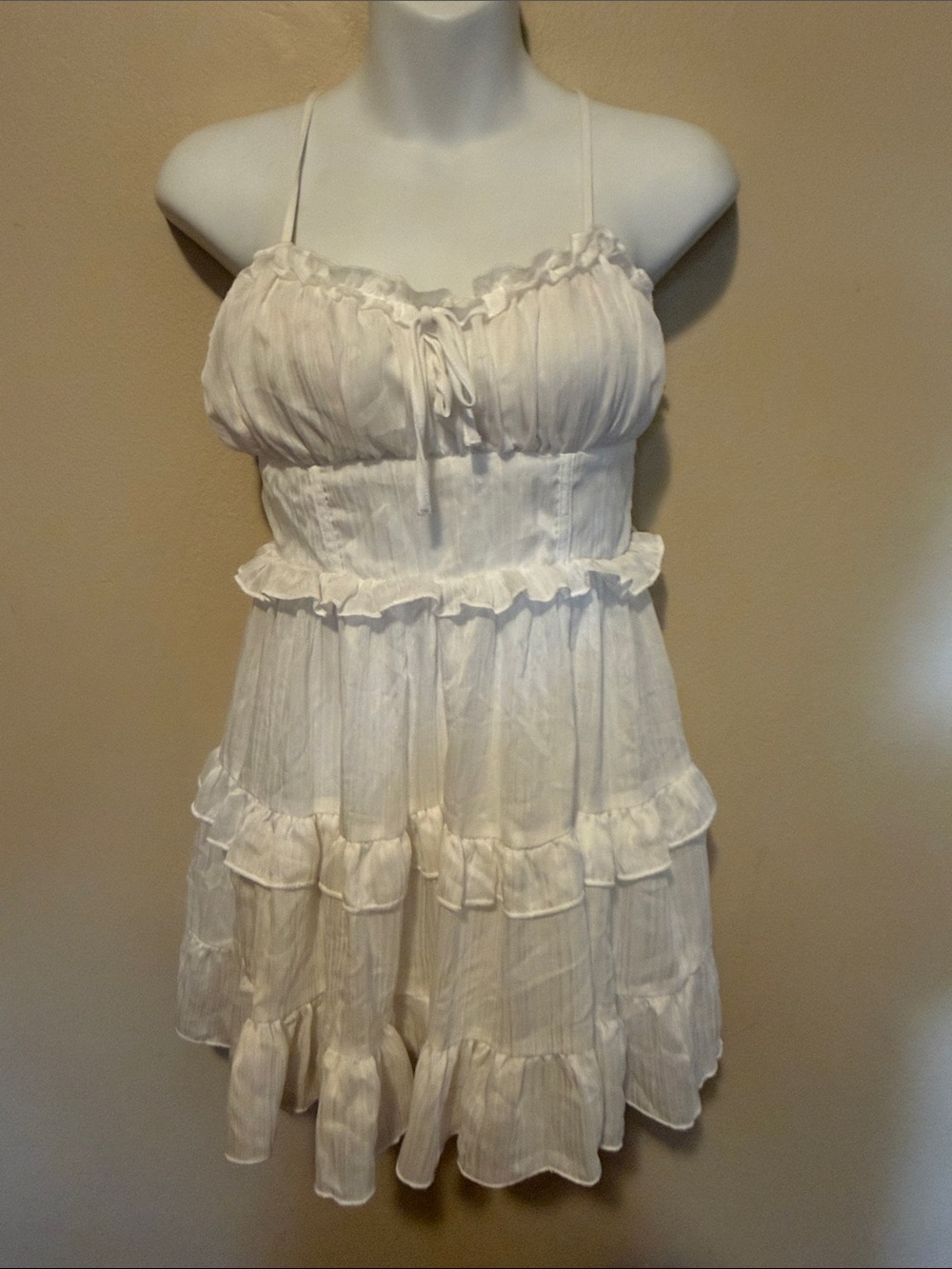 wild fable White Ruffled Tiered Spaghetti-Strap Chemise